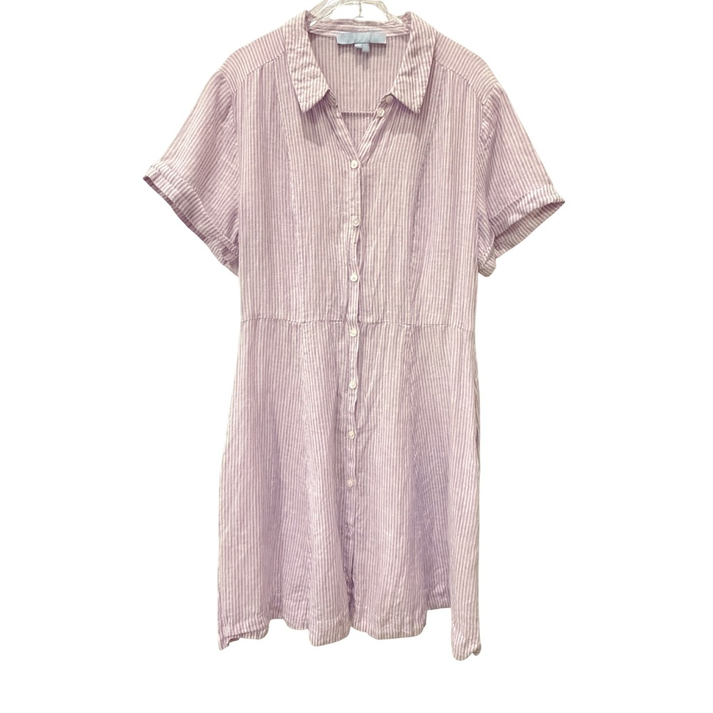 Hill House Laura Dress M Lilac Stripe Linen Button Front Shirt Coastal Preppy